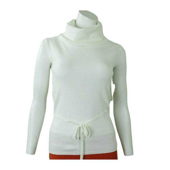 New Turtleneck Sweater Top L White Knit Tie Belt Sleeveless V.A.S. Clothing Co. - Picture 4 of 12